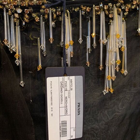 PRADA Crystal&Bead Embellished Sheer Black Dress - Picture 5 of 15